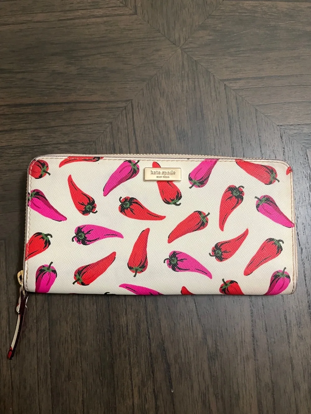 Kate Spade Daycation Pink & Red Hot Peppers Zip Wallet